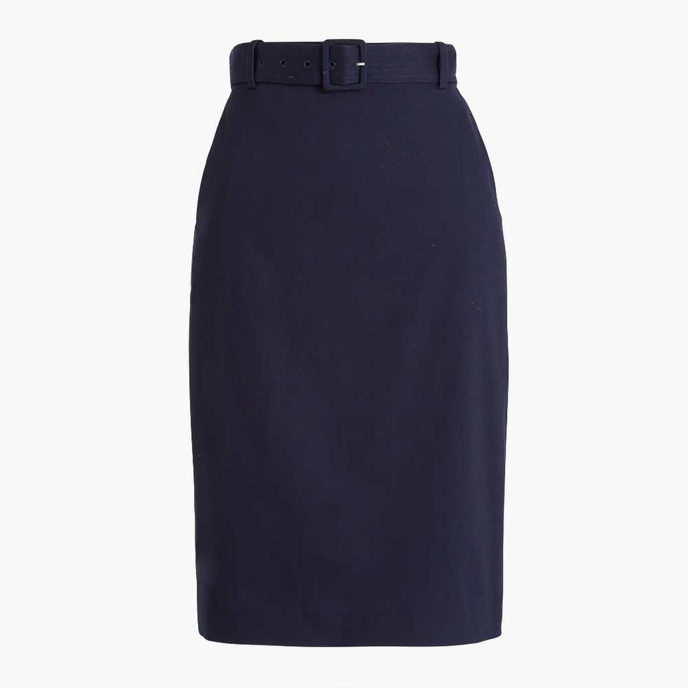 New! J. Crew sz 10 Navy Blue Sateen Belted Pencil Skirt Bottoms NWT